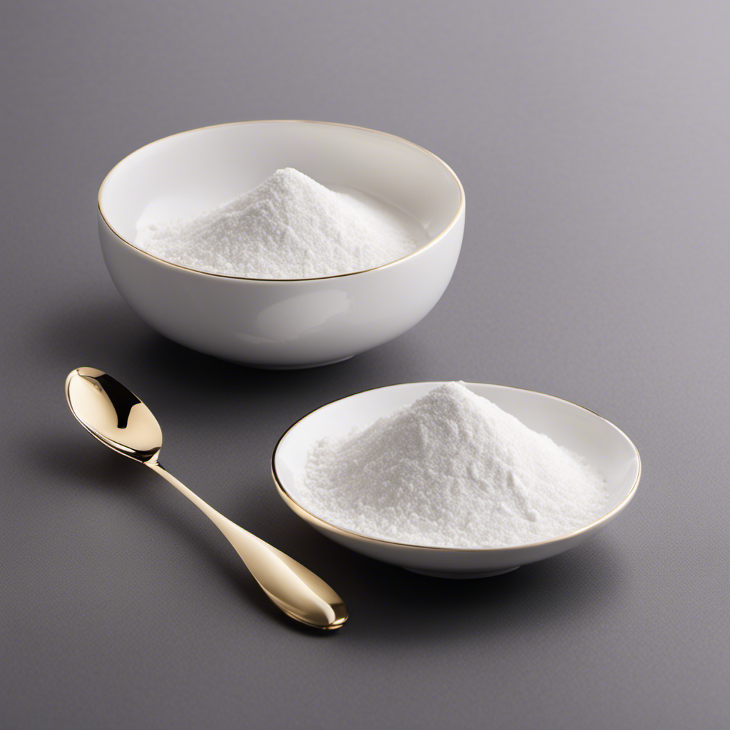An image showcasing a pristine white teaspoon filled to the brim with 400 mg of fine powder