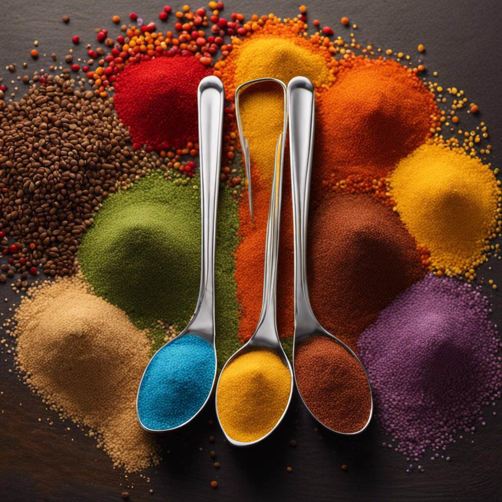 An image showcasing a colorful kitchen measuring spoon filled with fine granules, representing 400 to 600 mg