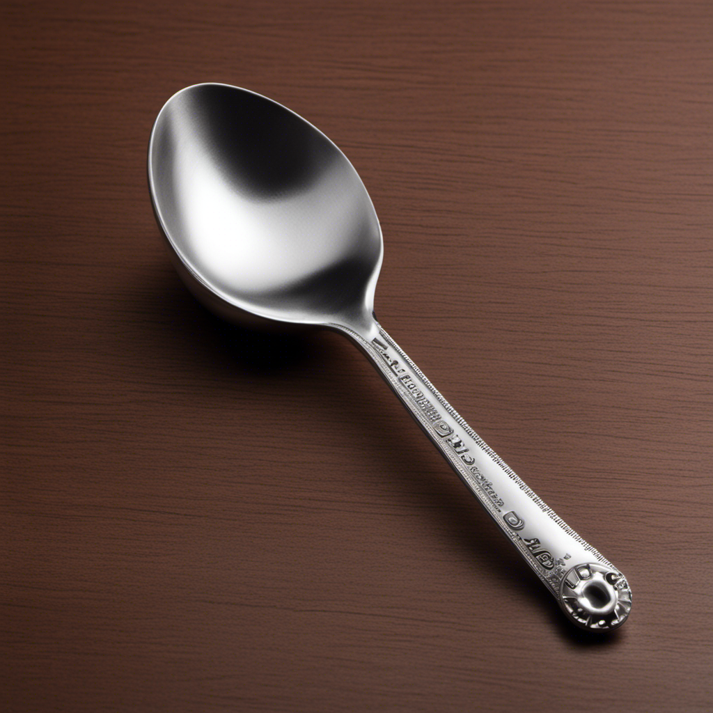 An image showcasing a measuring spoon filled with 44g of a granulated substance, with a delicate trail of it spilling onto a kitchen scale nearby