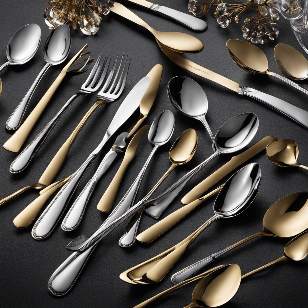 An image showcasing a collection of 45 exquisitely crafted teaspoons arranged in an elegant pattern, their shimmering reflections captivating the eye, inviting curiosity about their true value and significance