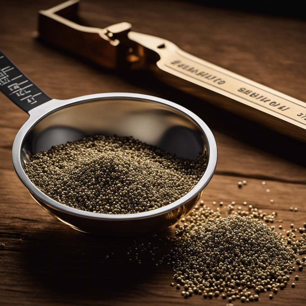 An image showcasing a precise measurement of 5 grams by visually depicting a teaspoon filled with granules, accompanied by a measuring scale or ruler for additional accuracy