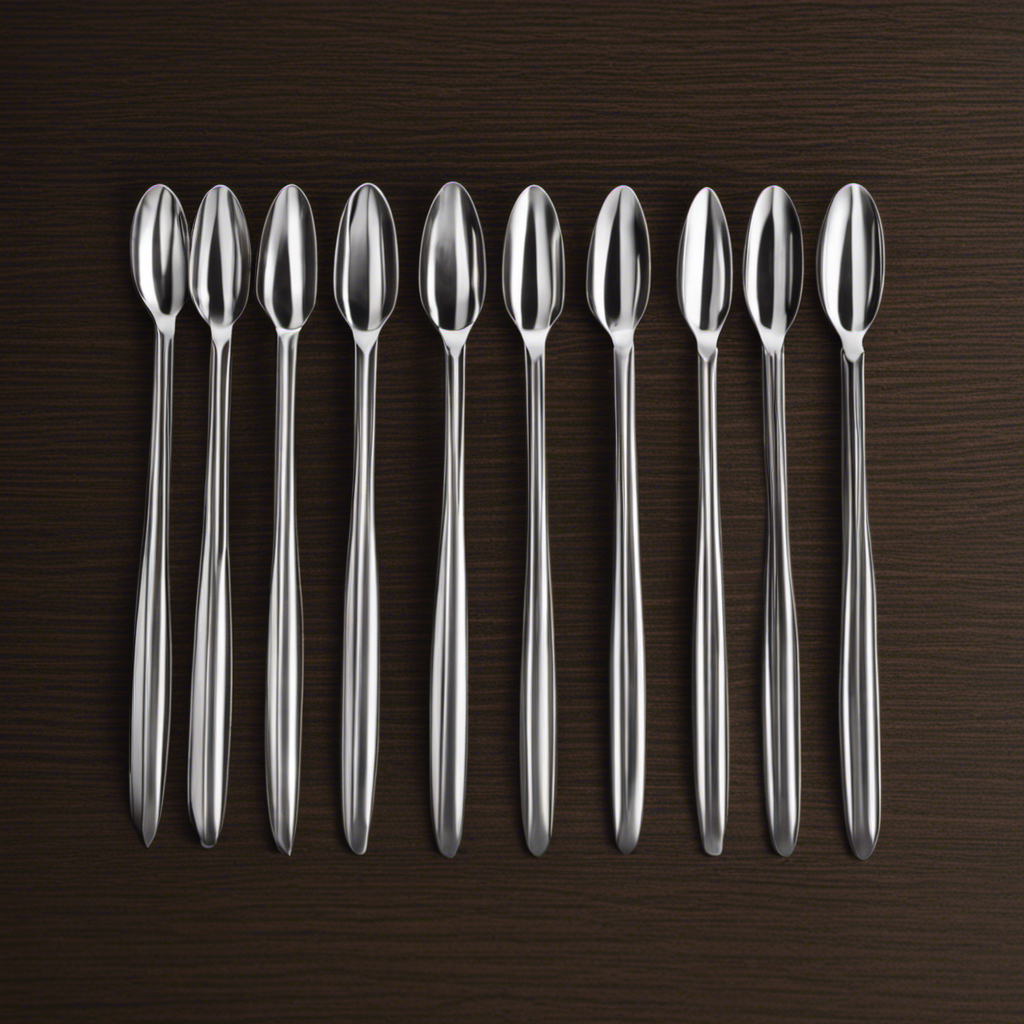 An image showcasing a precise measurement of 5 millimeters represented by a collection of miniature, perfectly aligned teaspoons, highlighting the accurate conversion between the two units