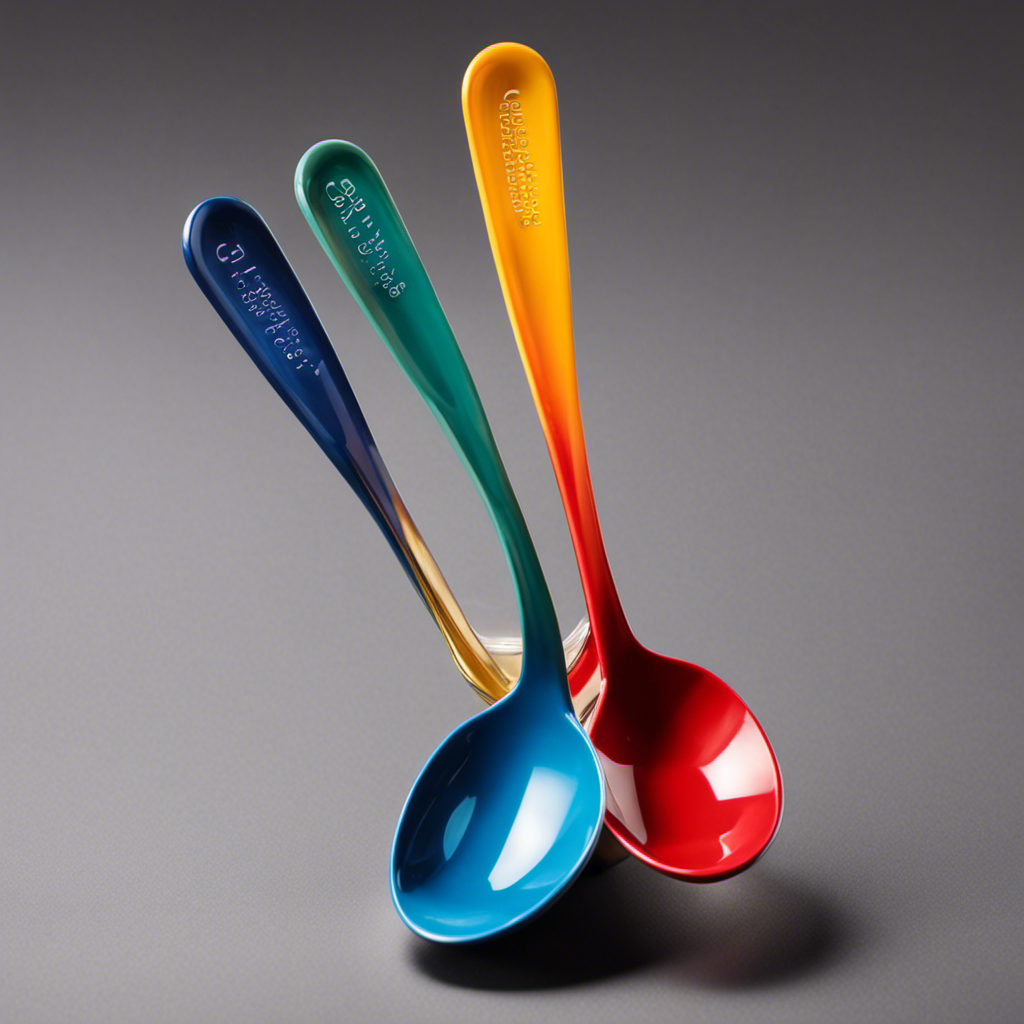An image showcasing a measuring spoon filled with precisely 5 ounces of a liquid, alongside a teaspoon, highlighting the conversion