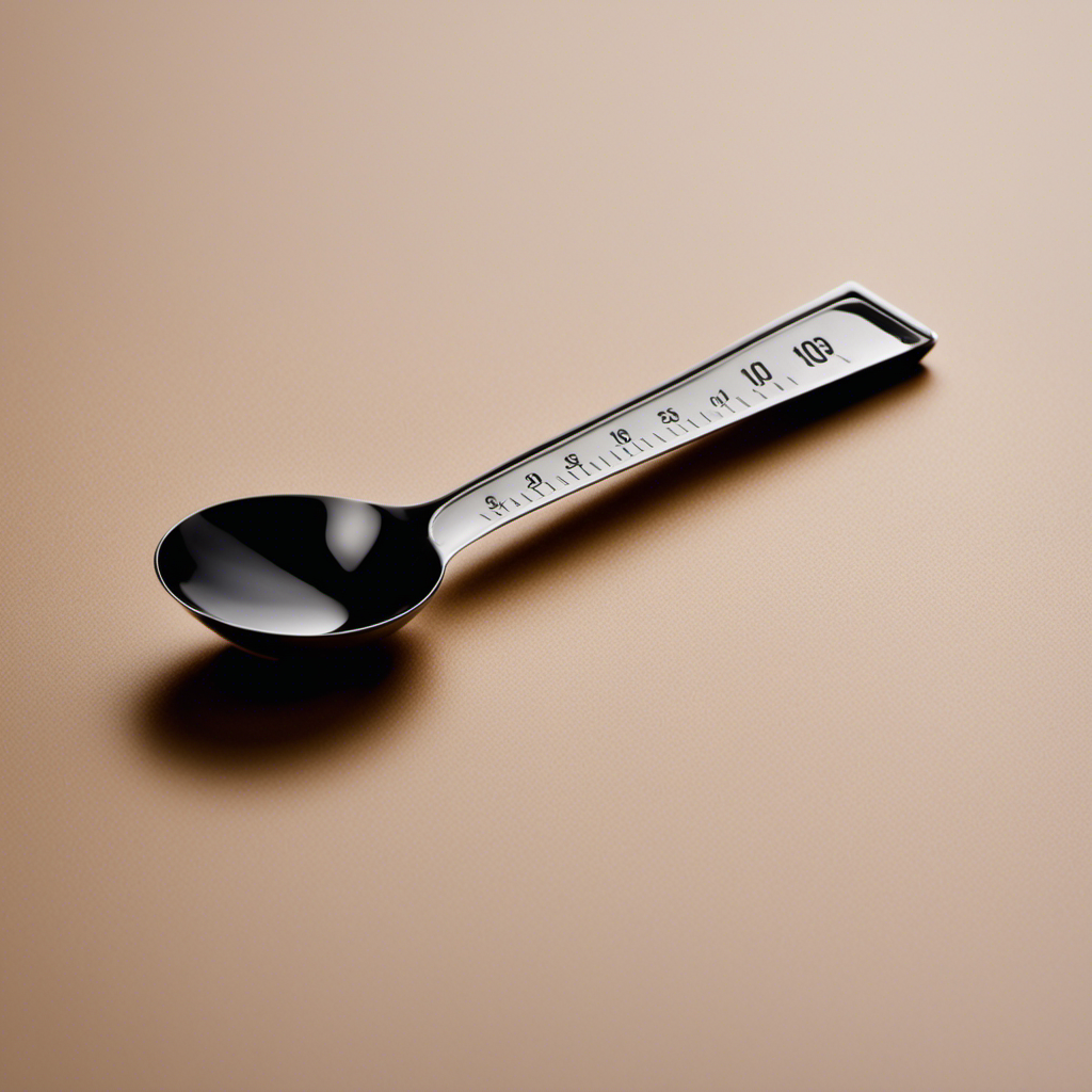 An image showcasing a measuring spoon filled with precisely 50 cubic centimeters of liquid, perfectly aligned with a teaspoon filled to its brim, allowing readers to visually grasp the exact conversion between the two measurements