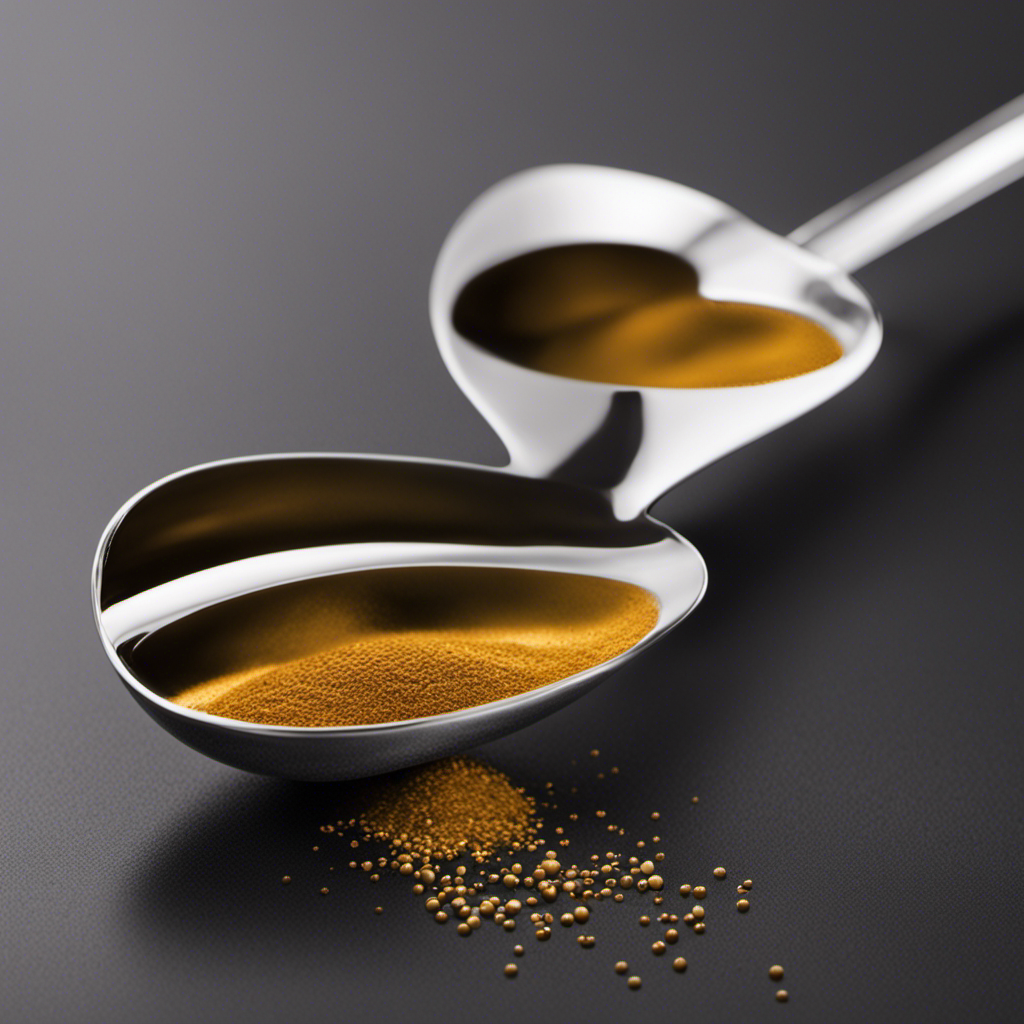 An image showcasing a measuring spoon filled with 50 milliliters of liquid, perfectly aligned with six teaspoons beside it, illustrating the precise conversion between milliliters and teaspoons