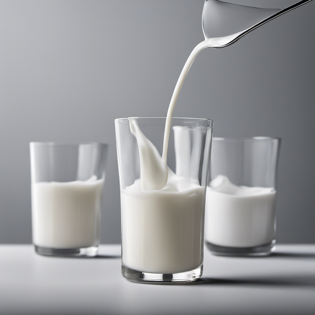 An image showcasing a clear glass filled with precisely measured 50 ml of milk, alongside a set of teaspoons, visually depicting the conversion of milk volume into teaspoons