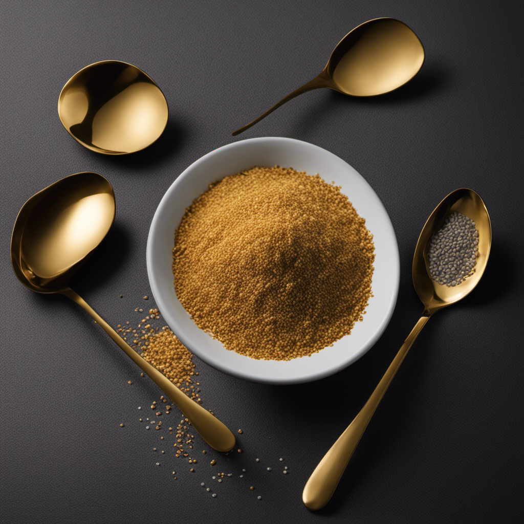 An image representing the conversion of 50g to teaspoons, showcasing a delicate teaspoon filled to the brim with fine granules, precisely measuring 50g