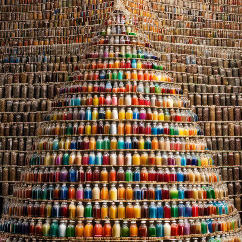 An image that showcases 5,460 teaspoons of sugar, meticulously arranged in a towering pyramid, illustrating the shocking quantity of sugar consumed in various beverages and its detrimental impact on health