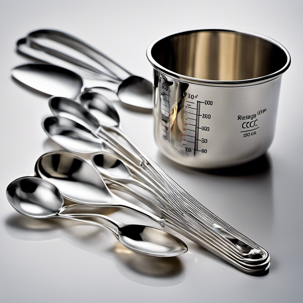 An image depicting a clear measuring cup filled with precisely 5cc of liquid, adjacent to a set of measuring spoons