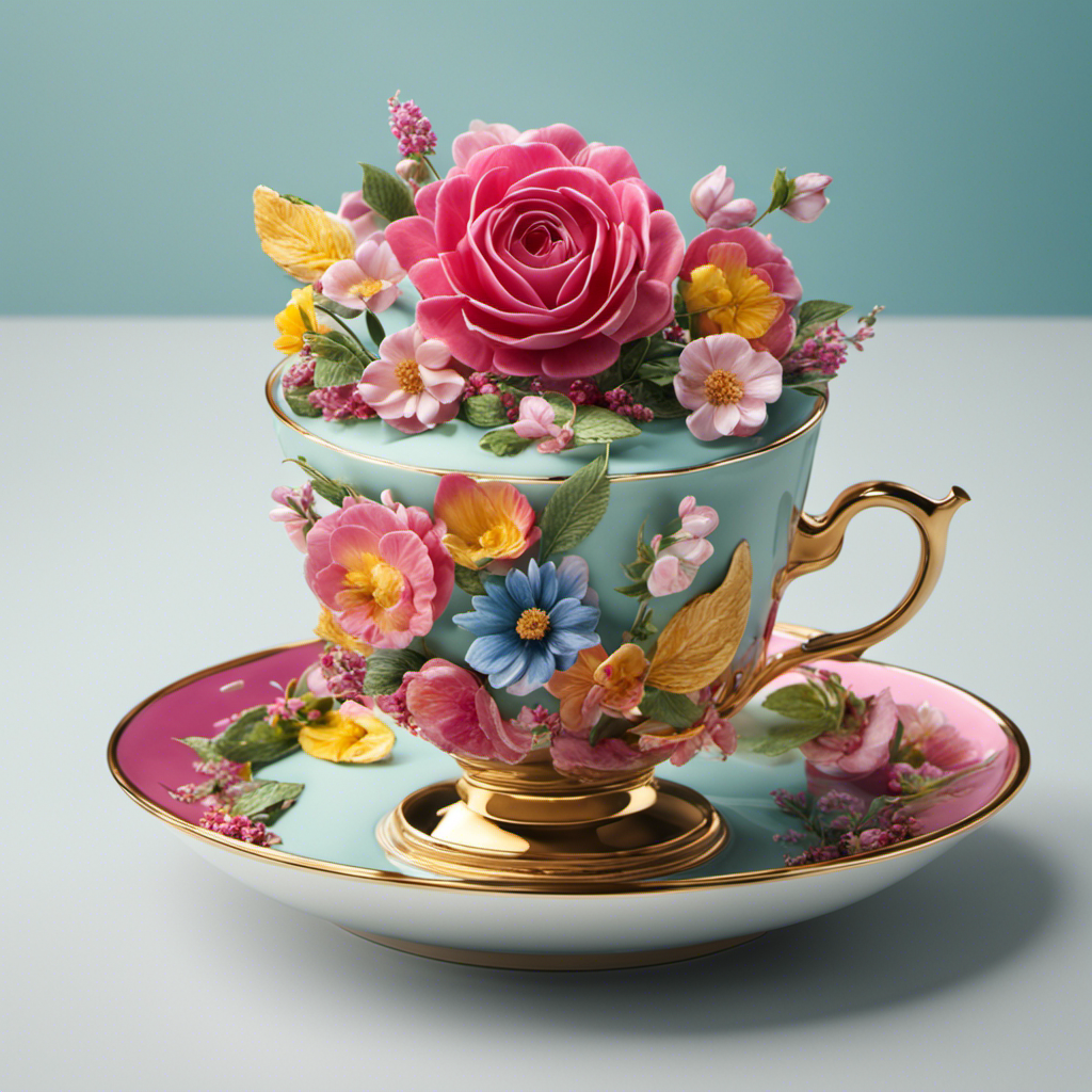 An image showcasing a vibrant tea cup filled with 5 teaspoons of sugar, symbolizing 5g of sugar