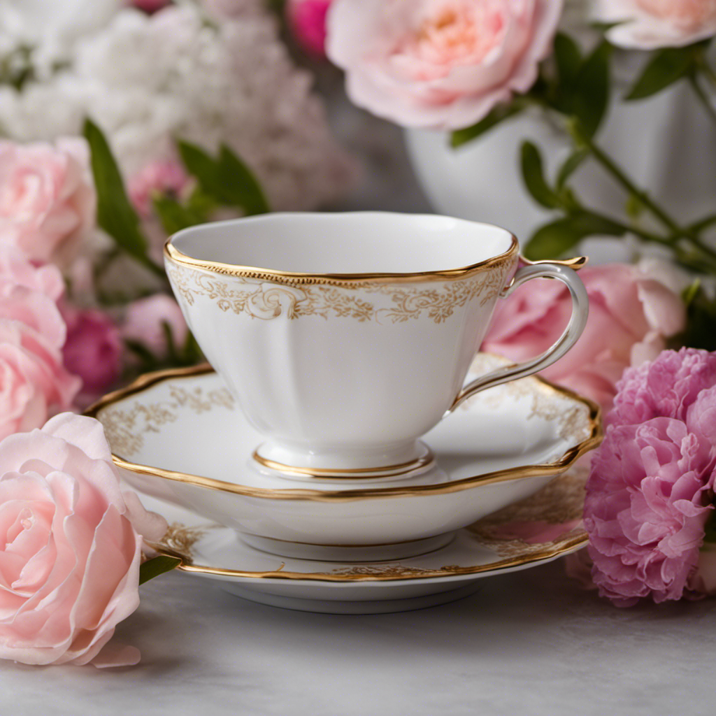 An image showcasing a small, delicate teacup filled exactly to its brim with 6