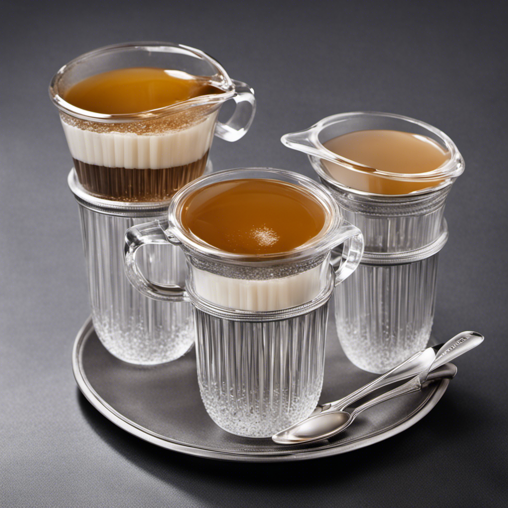 An image showcasing six neatly stacked teaspoons filled to the brim with sugar, alongside a transparent measuring cup, clearly illustrating the precise conversion of six teaspoons of sugar into cups