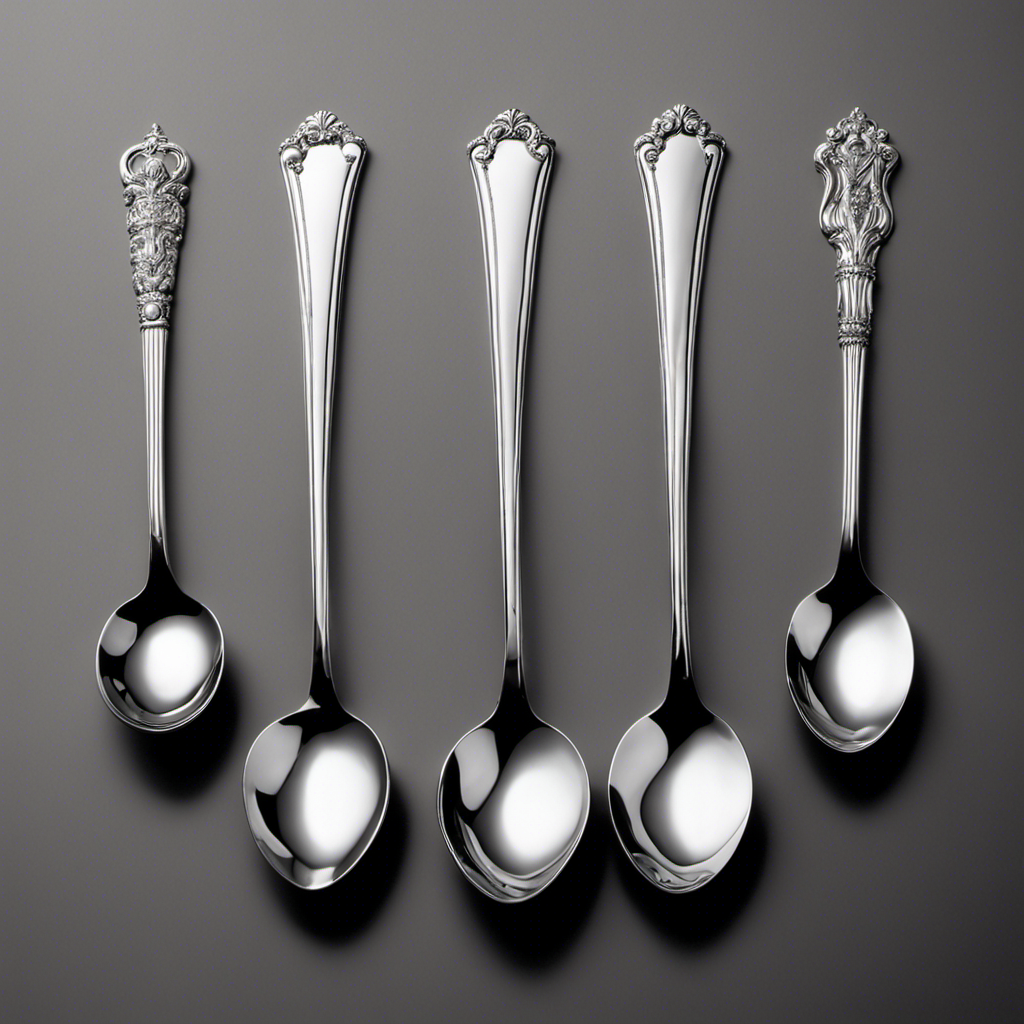 An image that showcases six delicate, gleaming teaspoons artfully arranged side by side, their slender handles forming an elegant curve, inviting readers to ponder the collective beauty and potential of these small, but significant, kitchen utensils