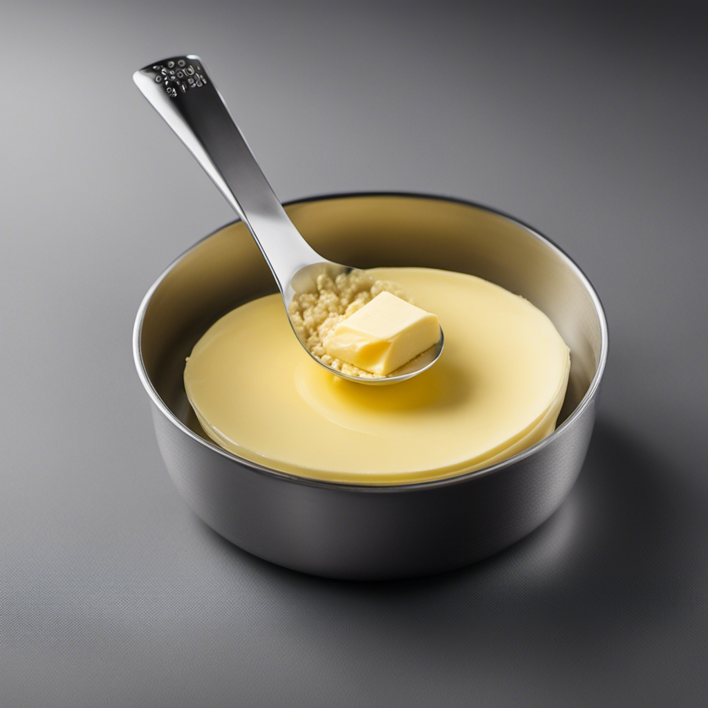 An image that visually represents the conversion of 60 ml of butter to teaspoons