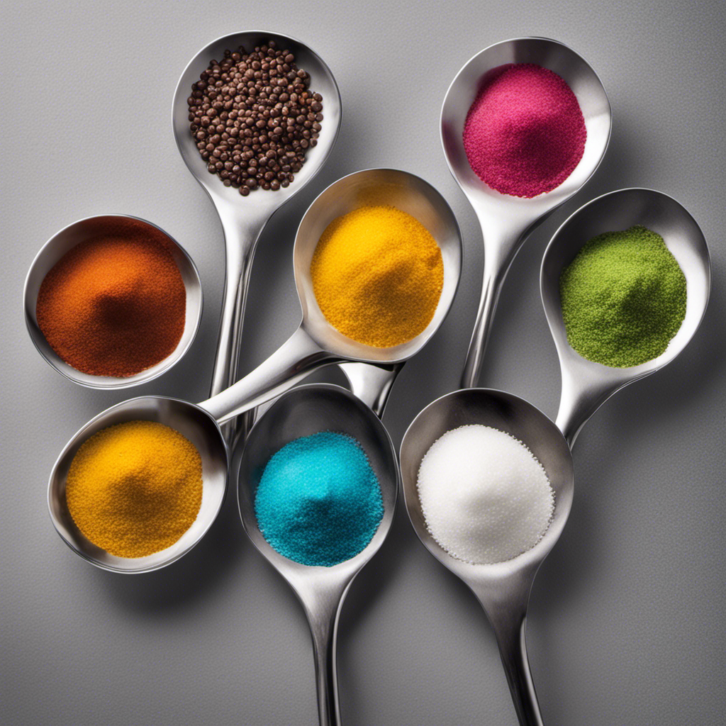 An image showcasing a vibrant kitchen counter with a measuring spoon filled precisely with 75 grams of sugar, while several empty teaspoons are lined up nearby, visually conveying the conversion of grams to teaspoons