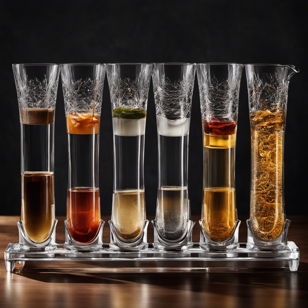 An image featuring a transparent glass filled with precisely measured 8 ounces of liquid, alongside a set of six teaspoons, each filled with an exact amount of the liquid that corresponds to its teaspoon measurement