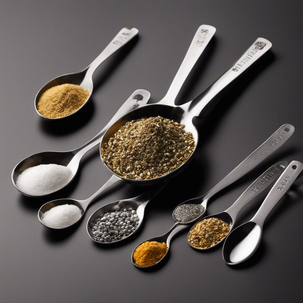 An image showcasing a precise measuring spoon filled with a quarter-ounce of a substance, surrounded by a selection of varying-sized teaspoons, visually illustrating the conversion of a 1/4 oz into teaspoons