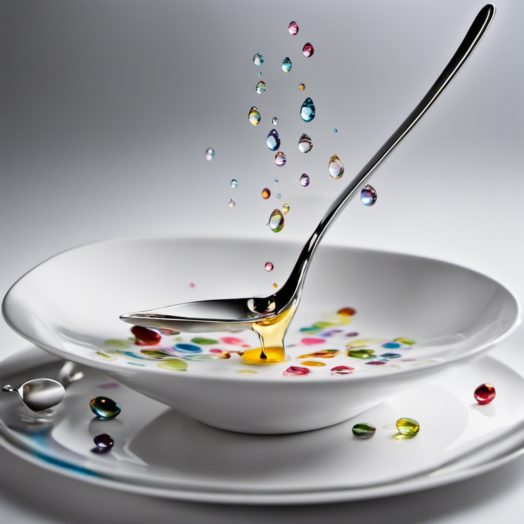 An image showcasing a pristine white teaspoon delicately holding a droplet of liquid, while a vibrant array of dashes, varying in size and shape, dance around it, symbolizing the mystique of converting a dash to teaspoons