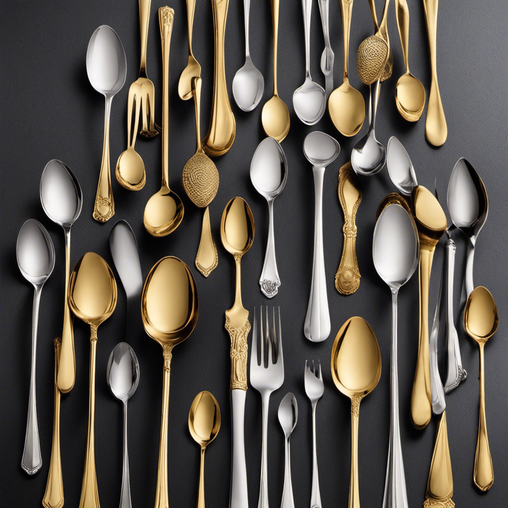 An image showcasing a vibrant assortment of 144 delicate, gleaming teaspoons, neatly arranged in rows