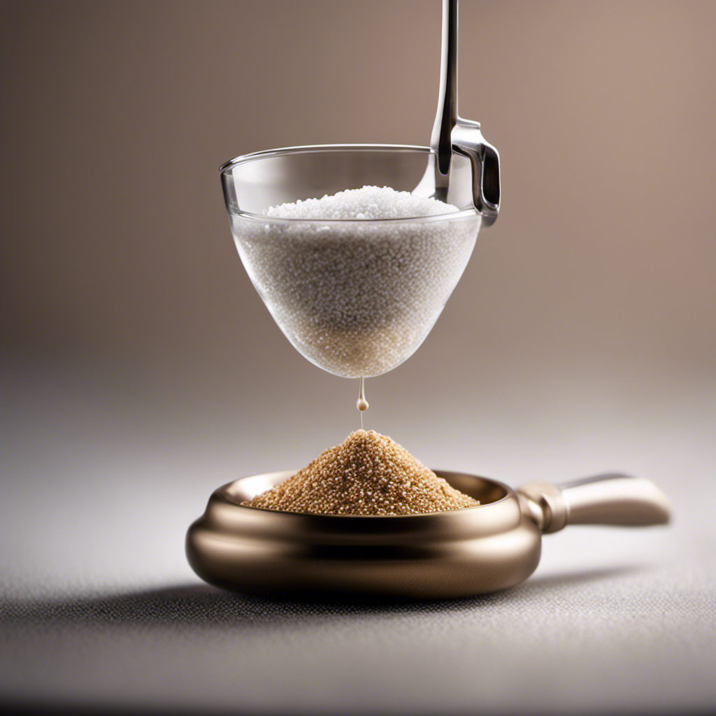 An image showing a close-up of a teaspoon, delicately balanced on a laboratory scale, with a single milligram of salt carefully sprinkled on its surface, highlighting the minute quantity