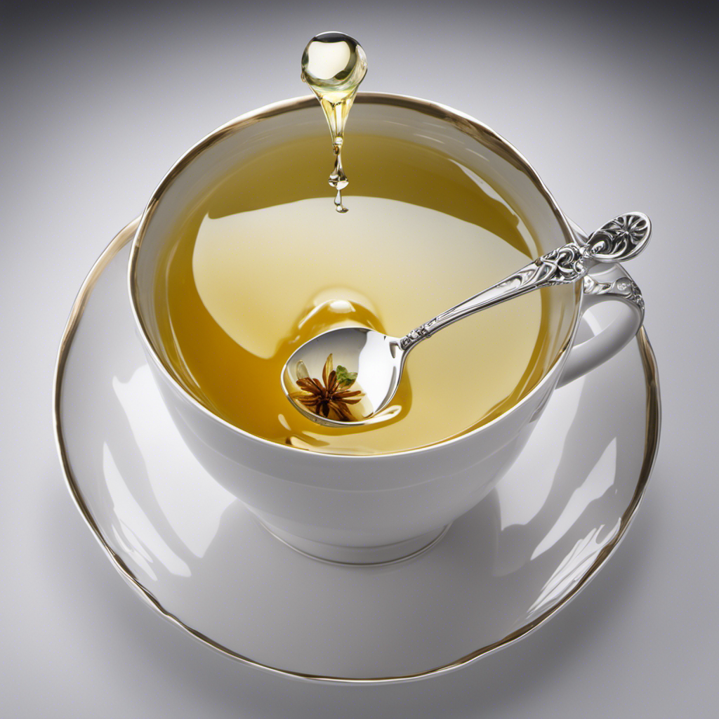 An image showcasing a delicate porcelain teacup, filled to the brim with a fragrant herbal infusion