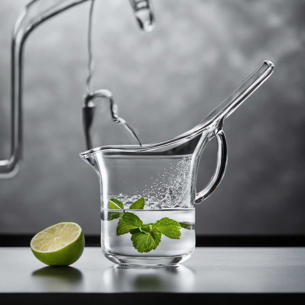 An image showcasing a glass measuring cup filled with water up to the 5ml mark, while a teaspoon is submerged in the liquid