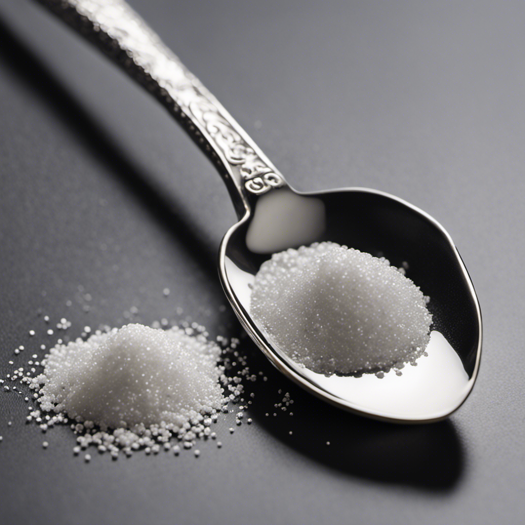 An image showcasing a silver teaspoon delicately holding an ounce of sugar