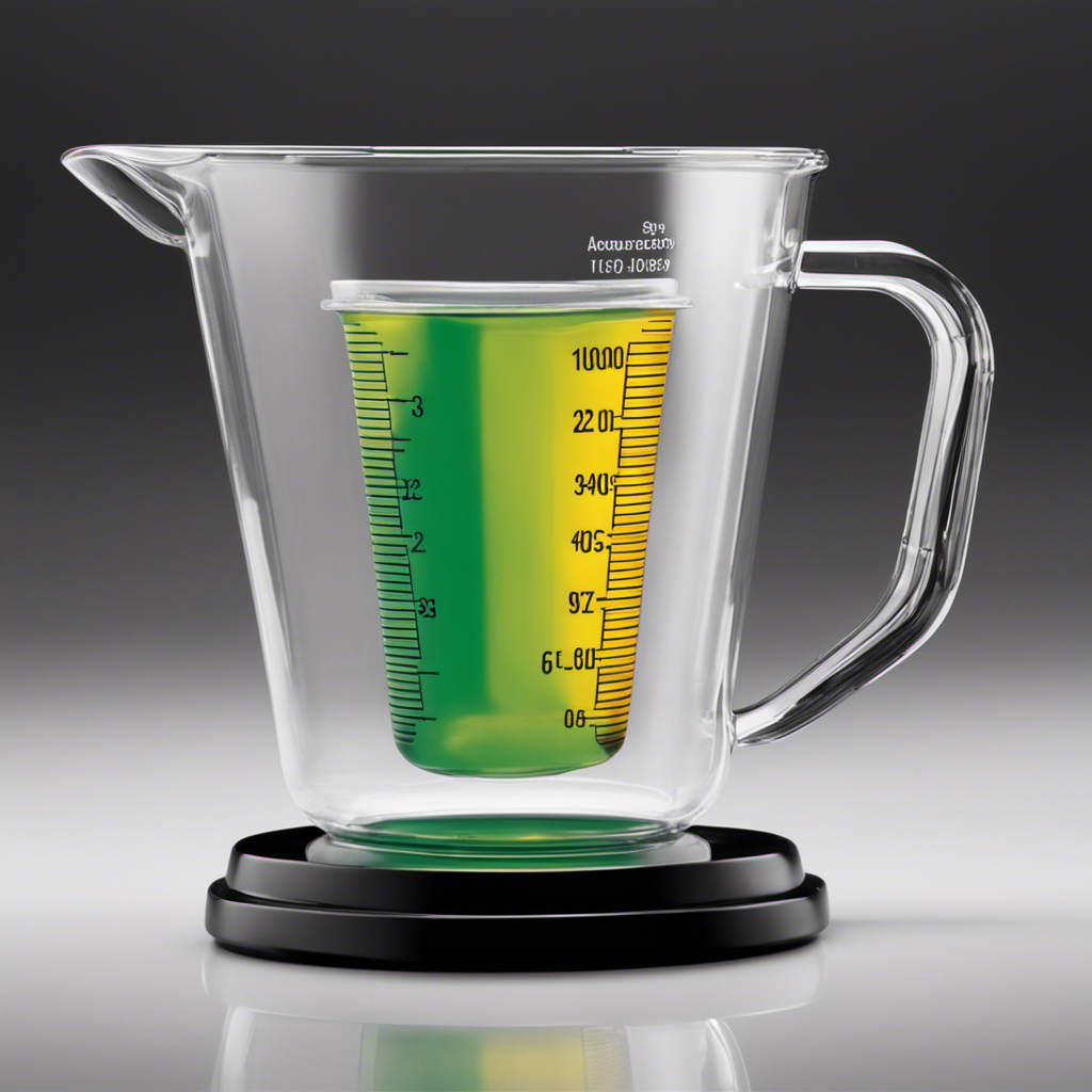 An image showcasing a transparent measuring cup filled with one ounce of liquid