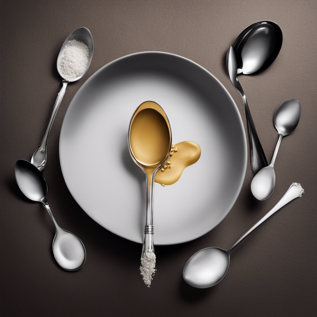 An image featuring a measuring spoon filled with yeast, delicately perched beside a stack of empty teaspoons