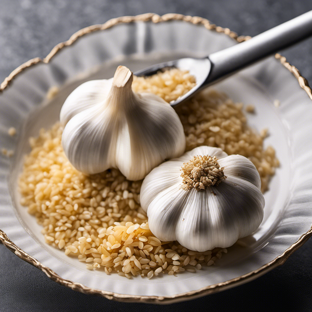 An image that showcases a close-up shot of a teaspoon filled to its brim with finely minced garlic
