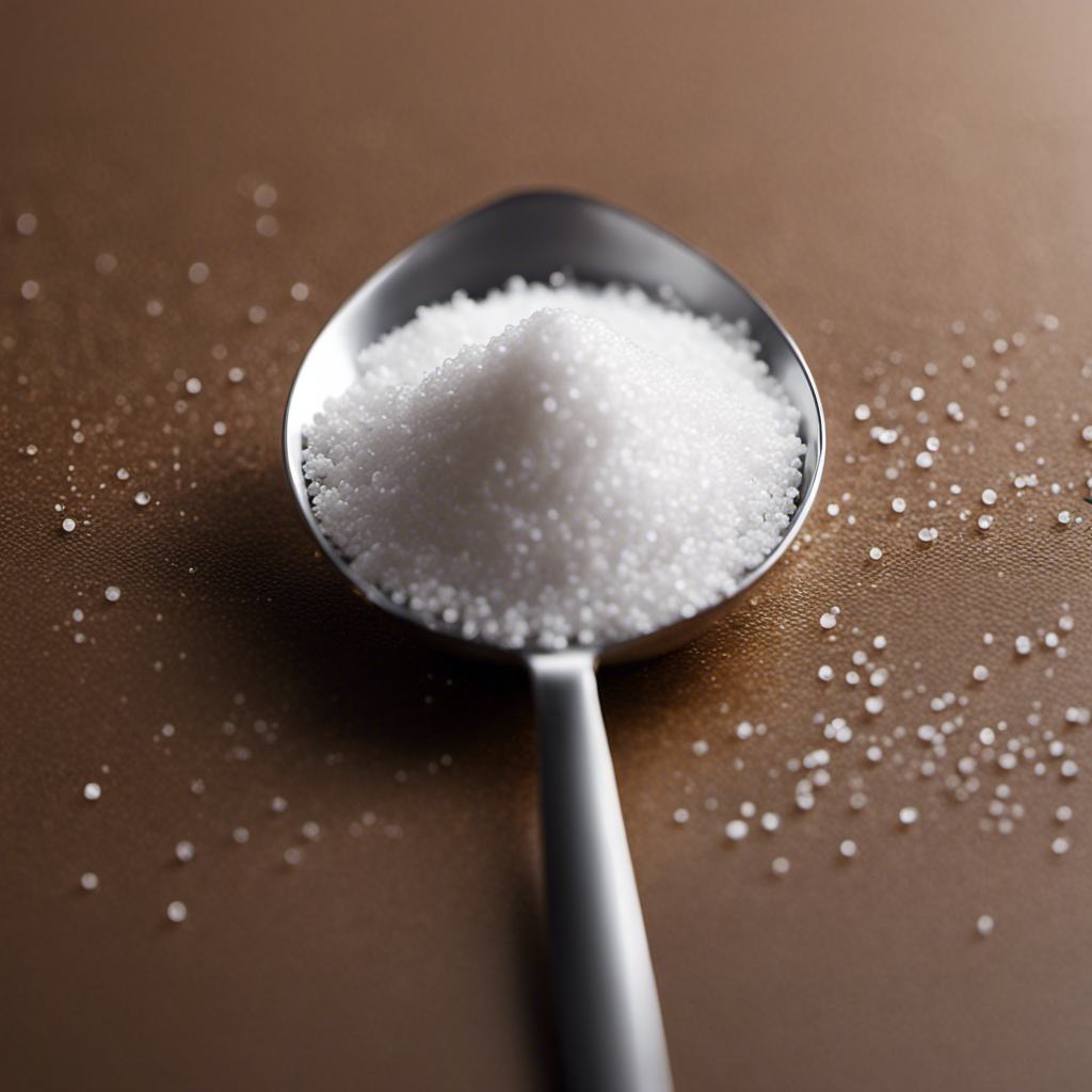 An image showcasing a small, delicate teaspoon filled with precisely measured granules of salt, perfectly equal to one ounce