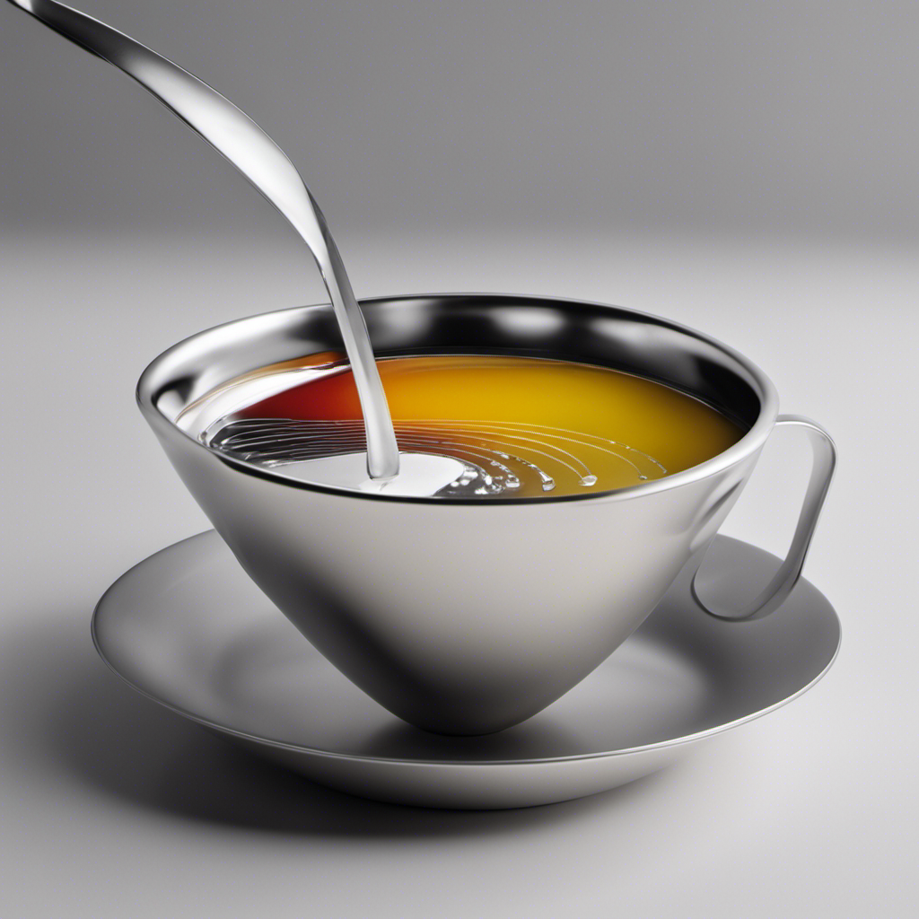 An image that showcases a precise measurement conversion: a tablespoon pouring its contents into a teaspoon, capturing the exact amount of liquid transferred