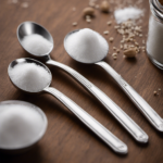 An image showcasing two small, identical measuring spoons filled with granulated sugar, one labeled "2 oz" and the other "teaspoons