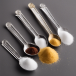 An image showcasing two small, identical measuring spoons filled with granulated sugar, one labeled "2 oz" and the other "teaspoons