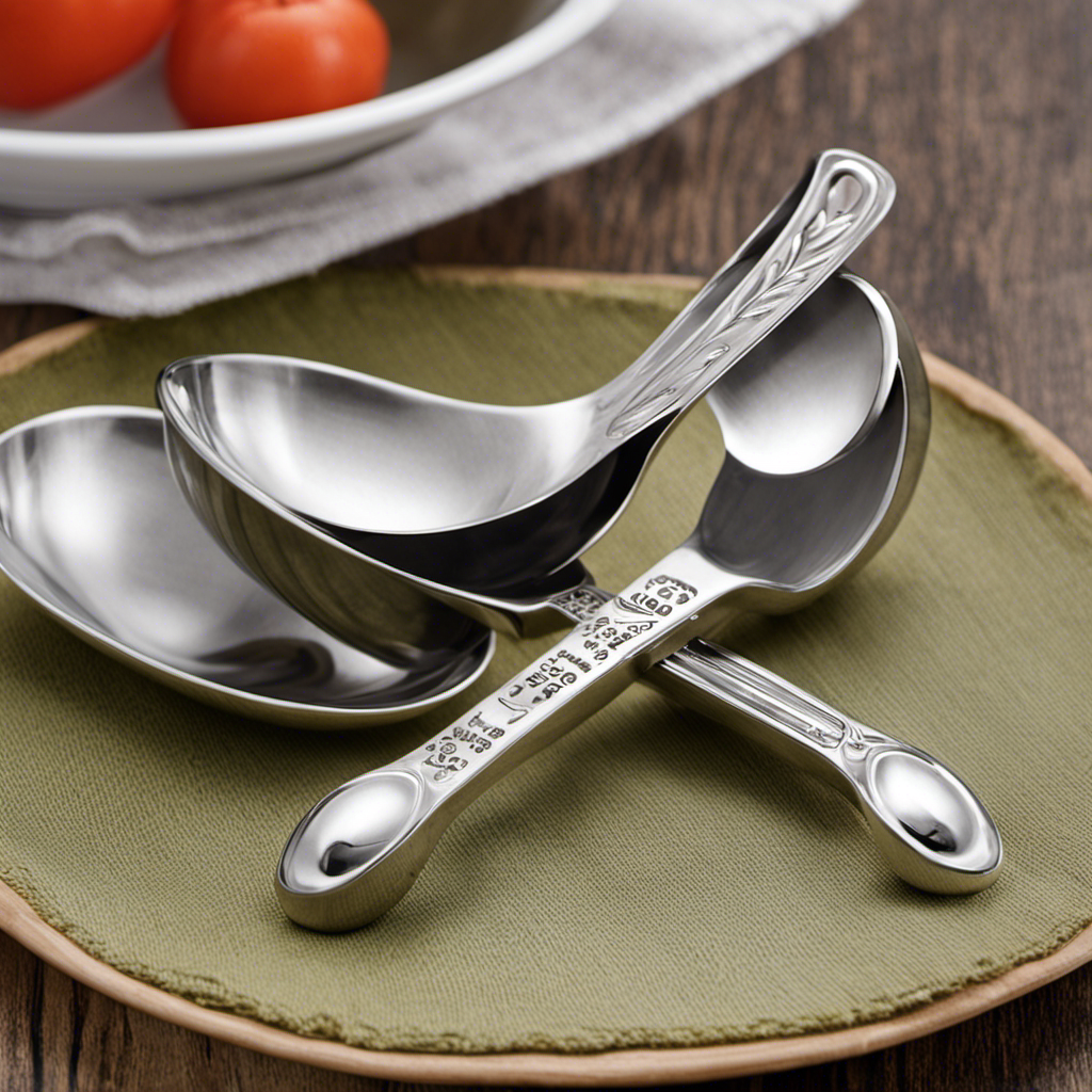 An image showcasing two identical measuring spoons, one filled to the brim with a tablespoon, and the other with a teaspoon