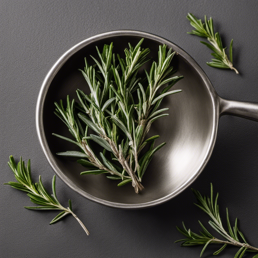An image that showcases two delicate teaspoons, brimming with fragrant rosemary leaves