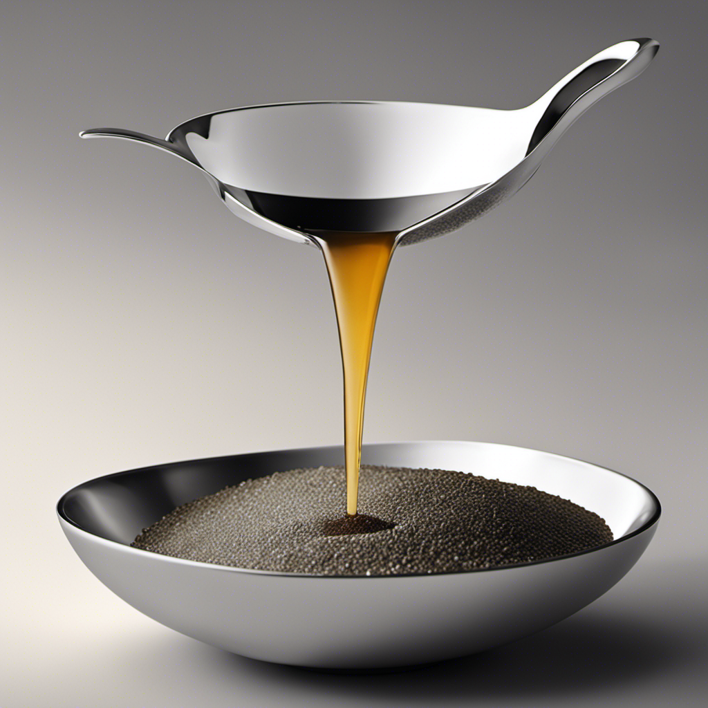 An image showcasing a measuring cup filled with two-thirds cup of a liquid, beautifully pouring into a teaspoon, representing the conversion from volume to volume