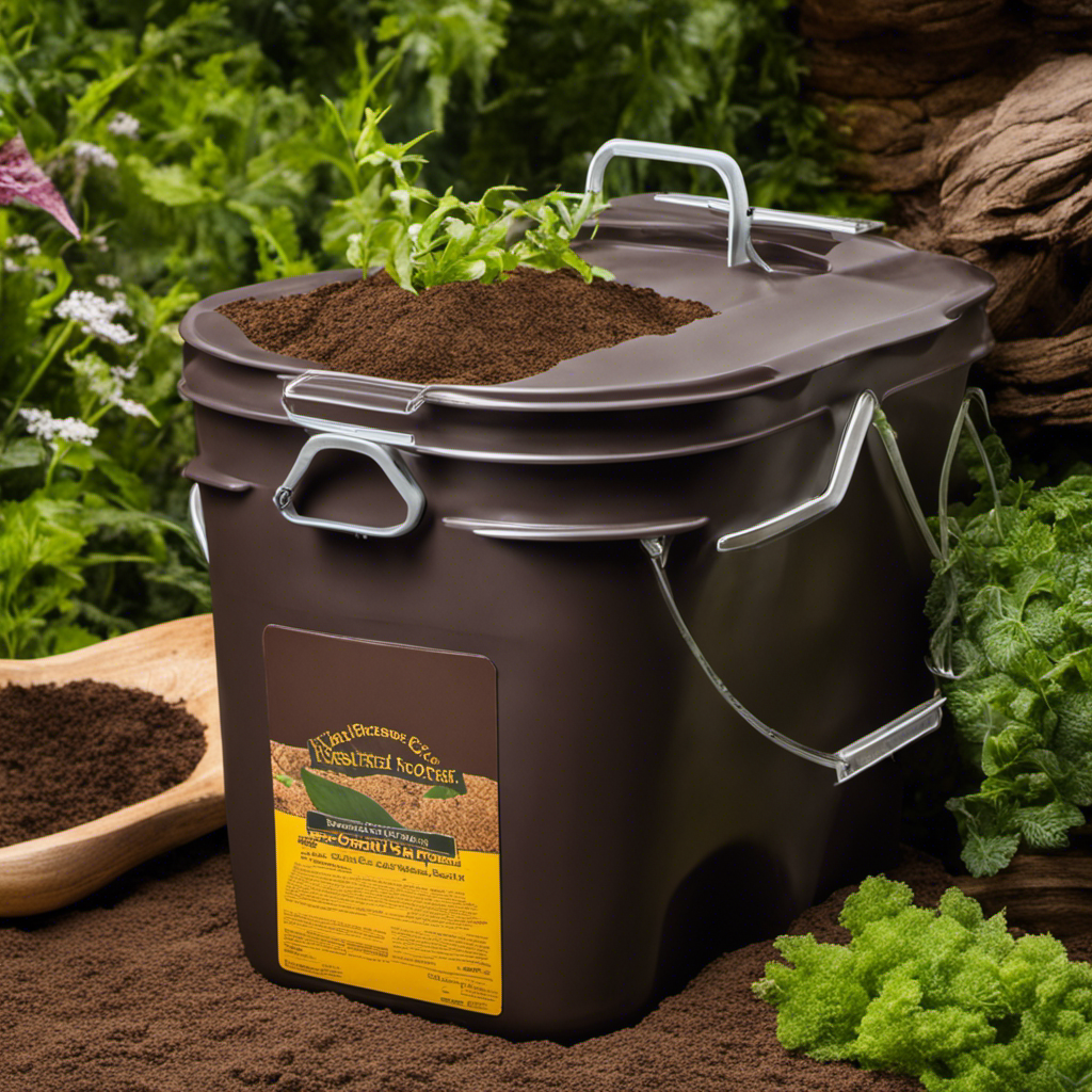 An image showcasing a 5-gallon compost tea brewing container filled with nutrient-rich kelp flour