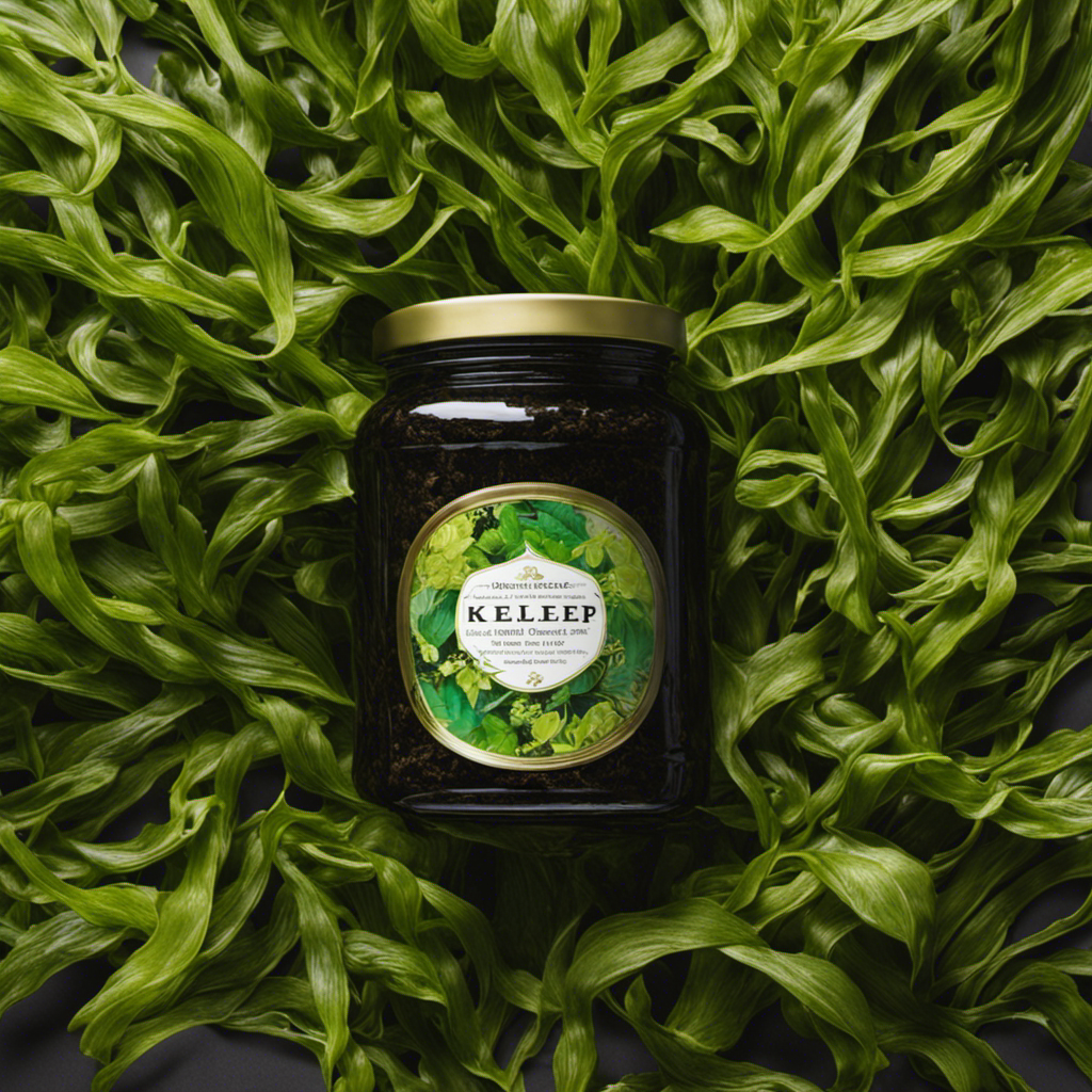 An image showcasing a transparent glass jar filled with rich, dark compost tea