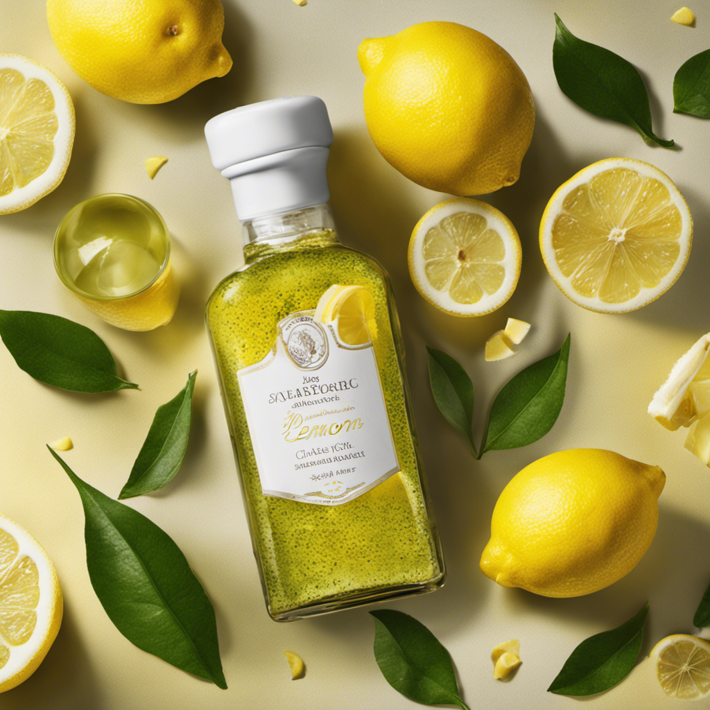 An image showcasing a small glass bottle filled with precisely one and a half teaspoons of vibrant lemon zest, accompanied by an identical bottle containing an equally precise amount of lemon extract