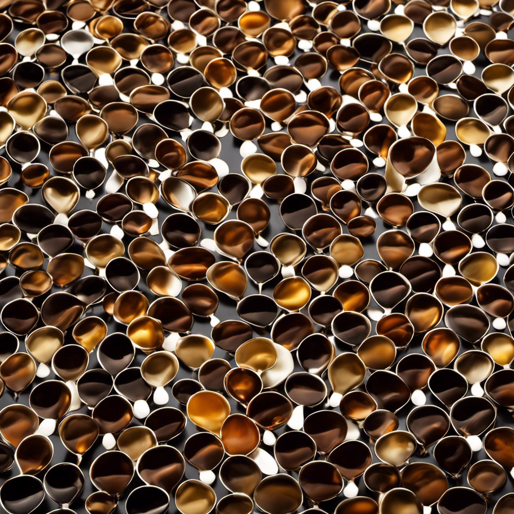 An image showing 7500 identical, upright teaspoons, each filled to the brim with various liquids—water, coffee, honey, oil, milk—in a visually stunning arrangement that conveys the vastness and diversity of volume
