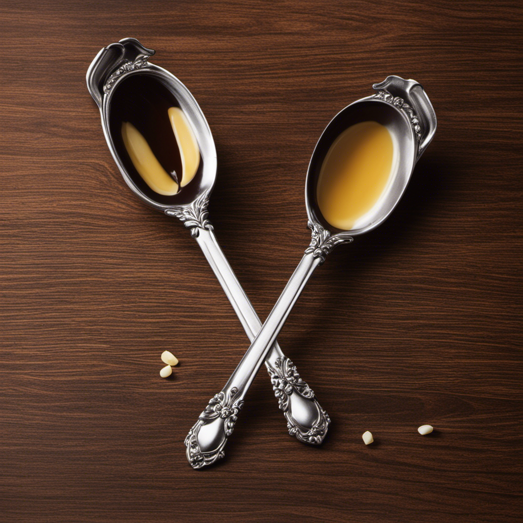 An image showcasing two identical measuring spoons filled to the brim with luscious Mexican vanilla and vanilla extract, side by side