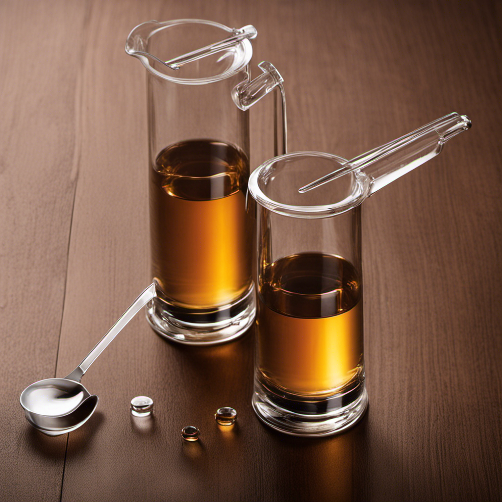 An image showcasing two identical teaspoons filled with a clear liquid up to their brims