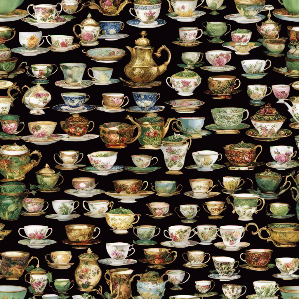 An image showcasing a variety of teacups, each filled with precisely portioned amounts of different teas, such as green, black, and herbal, to highlight the optimal quantities for maximum health benefits