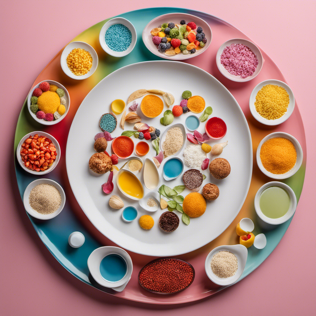 An image showcasing a colorful plate with various food items, accompanied by a small bowl filled with a specific number of teaspoons representing the recommended daily intake of sugar