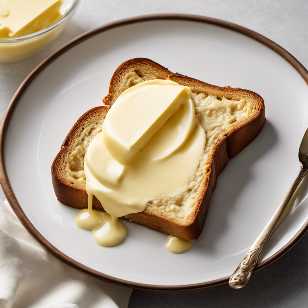 An image showcasing a perfectly level tablespoon of creamy butter, gently melting over a warm slice of toast