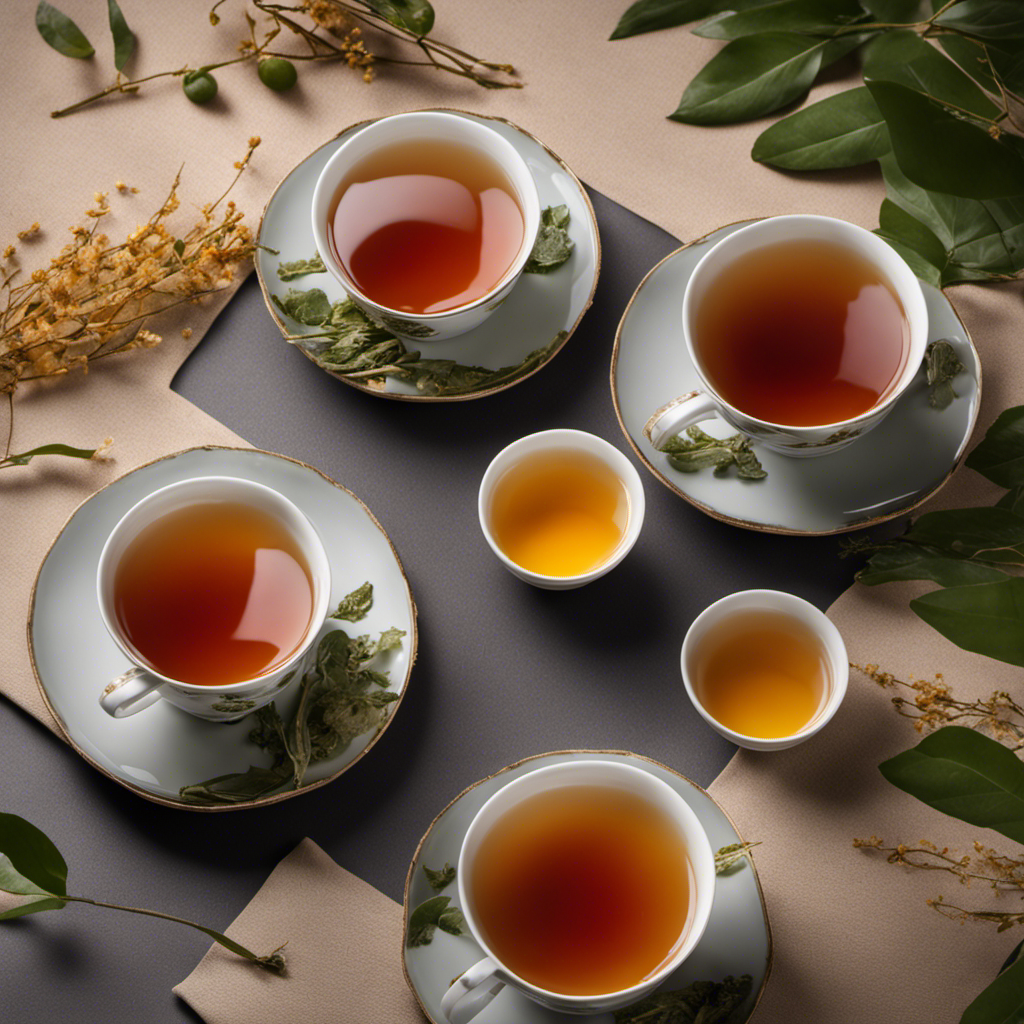 An image showcasing a serene morning scene with a cup of steaming Oolong tea, surrounded by three identical cups, each gradually filling up, symbolizing the perfect daily intake for a balanced and invigorating tea routine