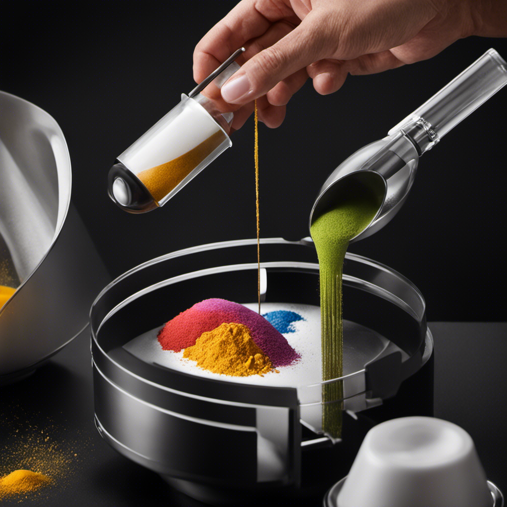 An image capturing the process of filling a capsule with powder, showcasing the precise measurement using a teaspoon