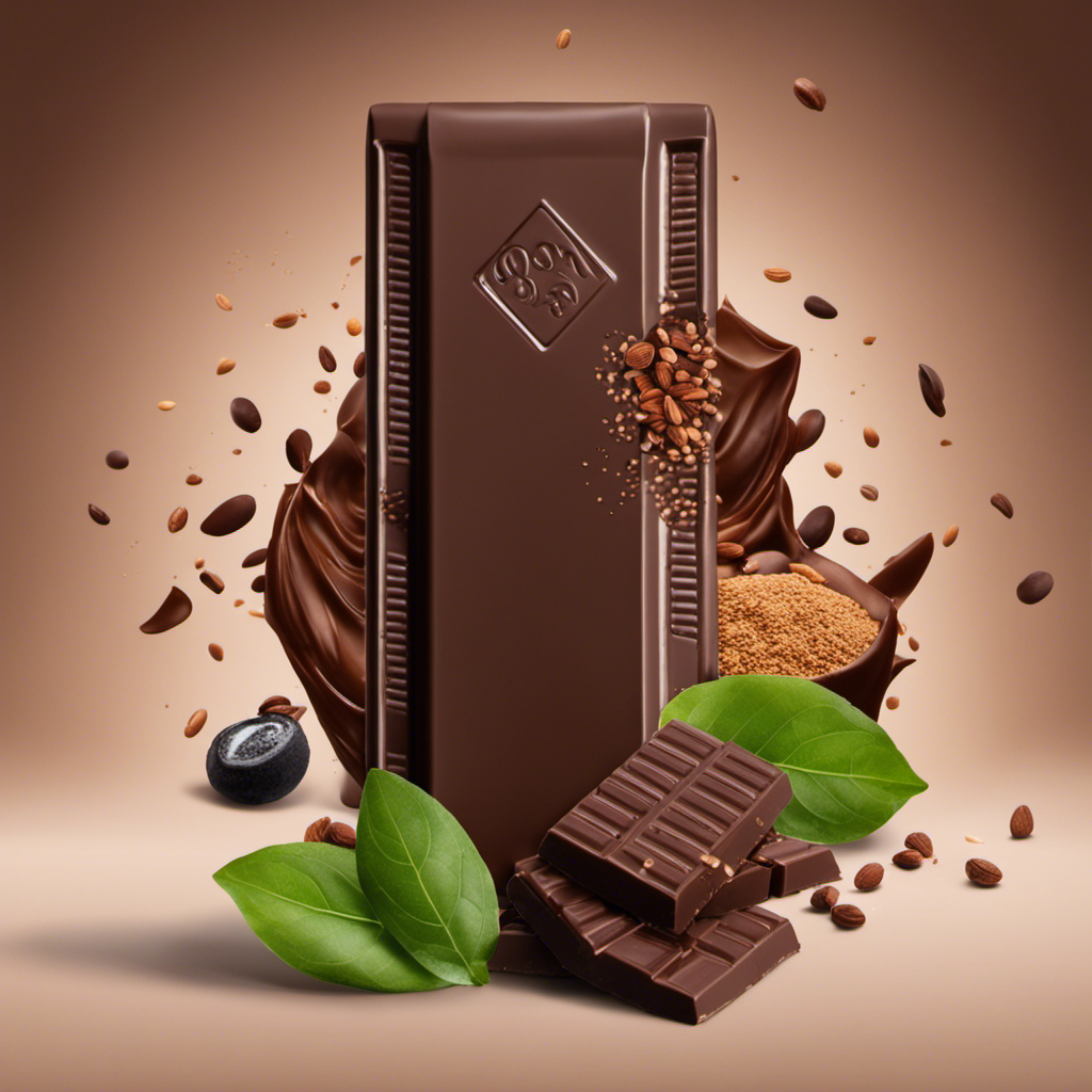An image showcasing a rich, velvety dark chocolate bar broken in half, revealing its luscious, creamy interior