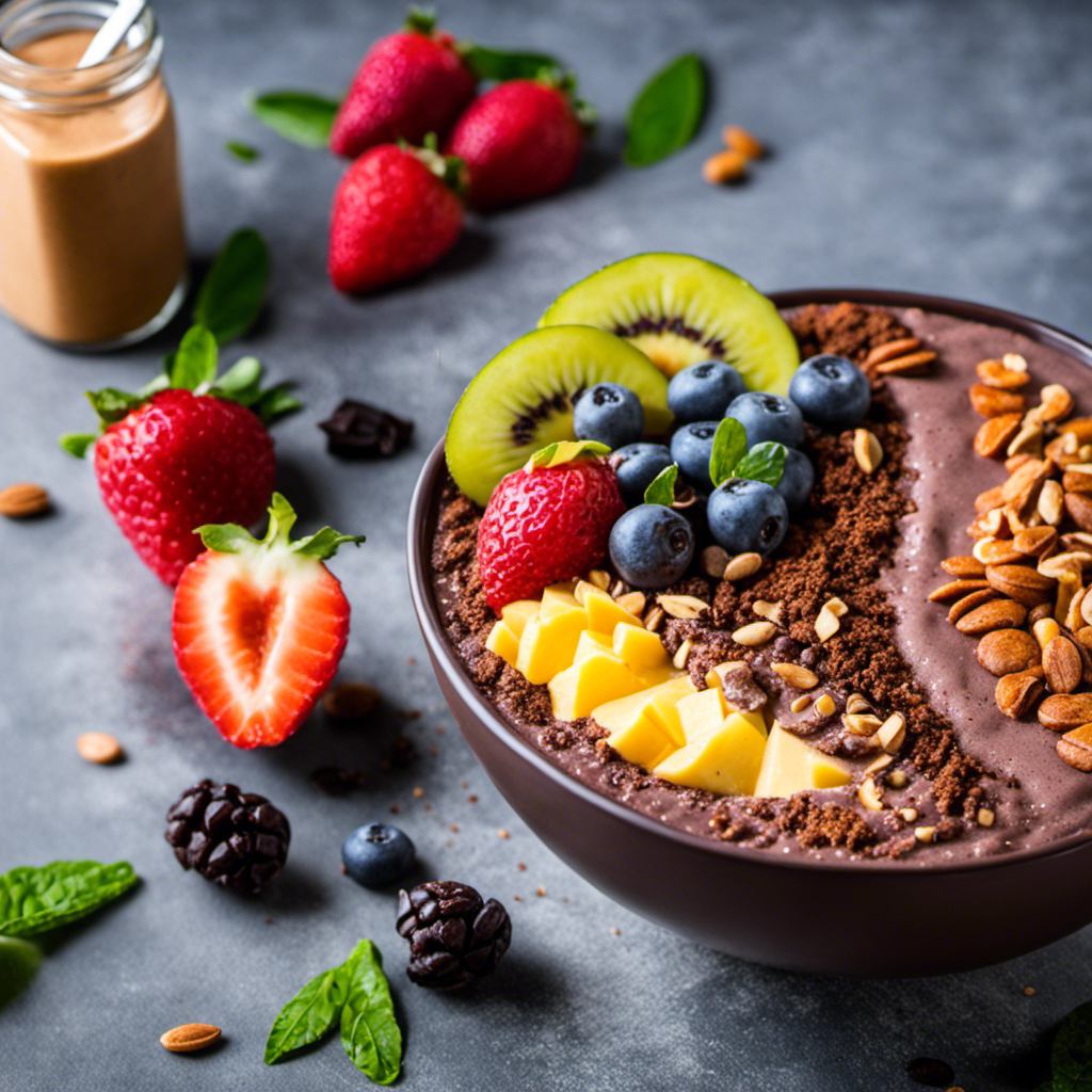 An image of a vibrant smoothie bowl overflowing with luscious raw cacao powder